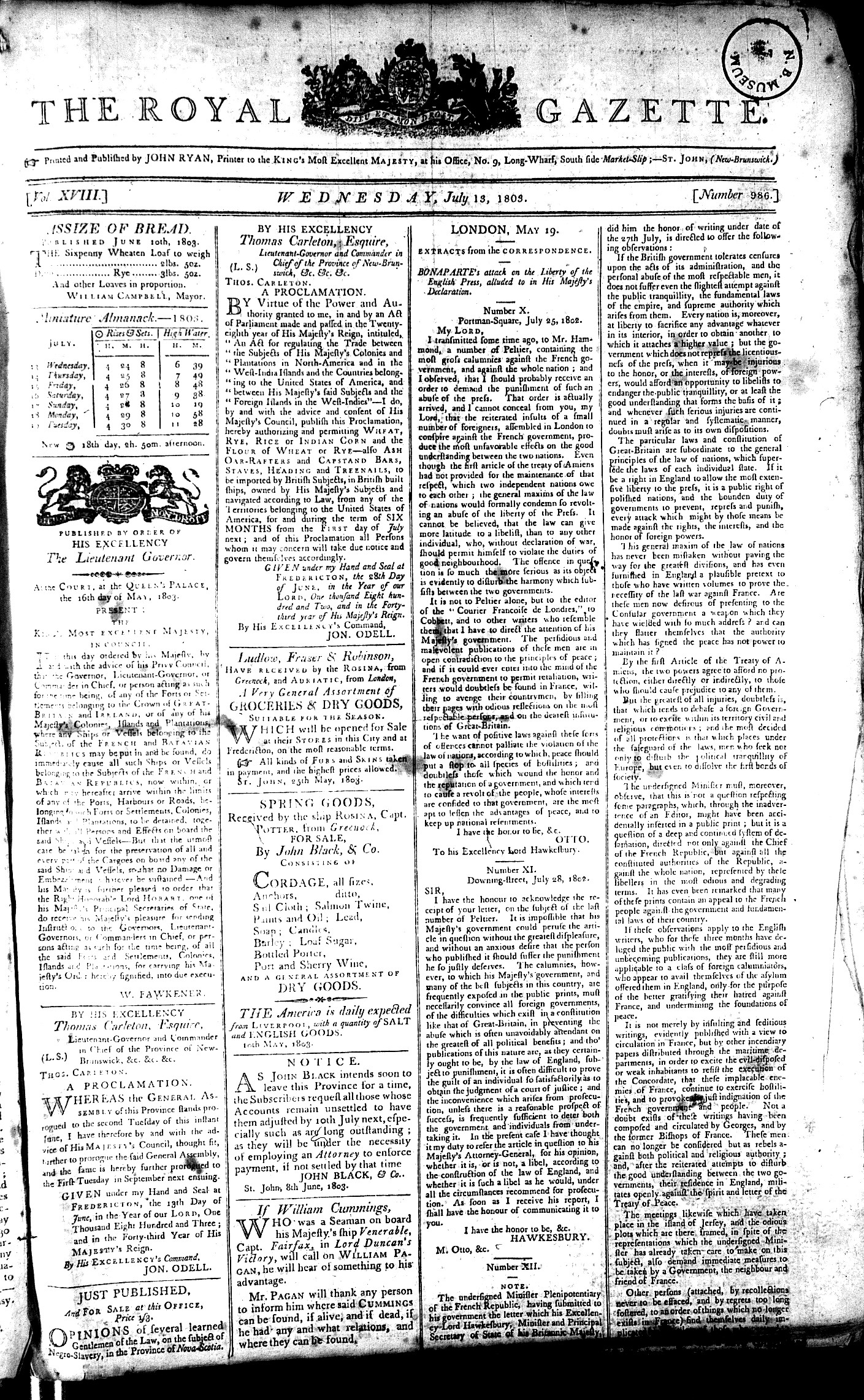 The Royal Gazette (Saint John, New Brunswick: 1802) | New Brunswick ...